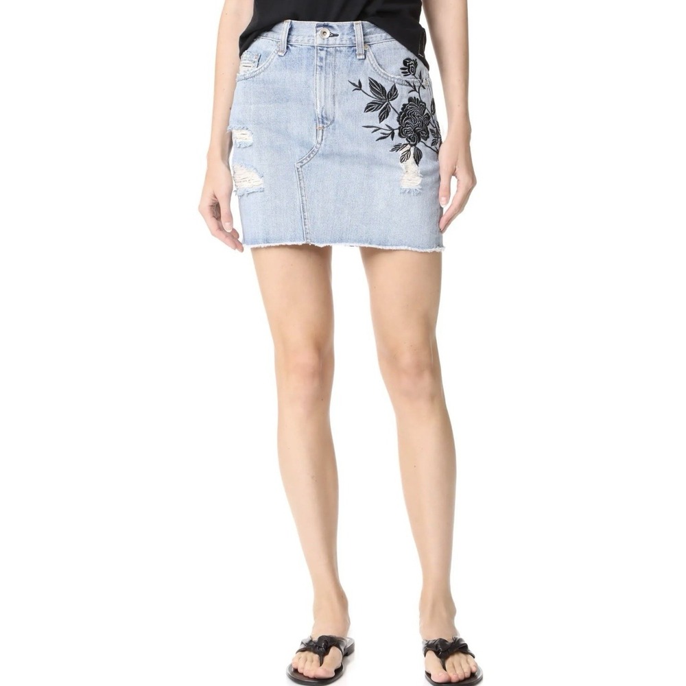 RAG & BONE Dive‎ Skirt in Ram Floral Embroidery denim mini skirt size 24 $295